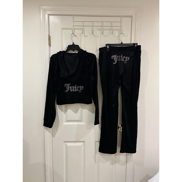 NWT Size L Juicy Couture Velour Bling Tracksuit Black With Pink Rhinestone Y2K - Picture 6 of 8
